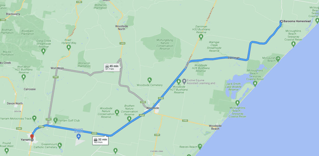 Map - Barooma Homestead to Yarram
