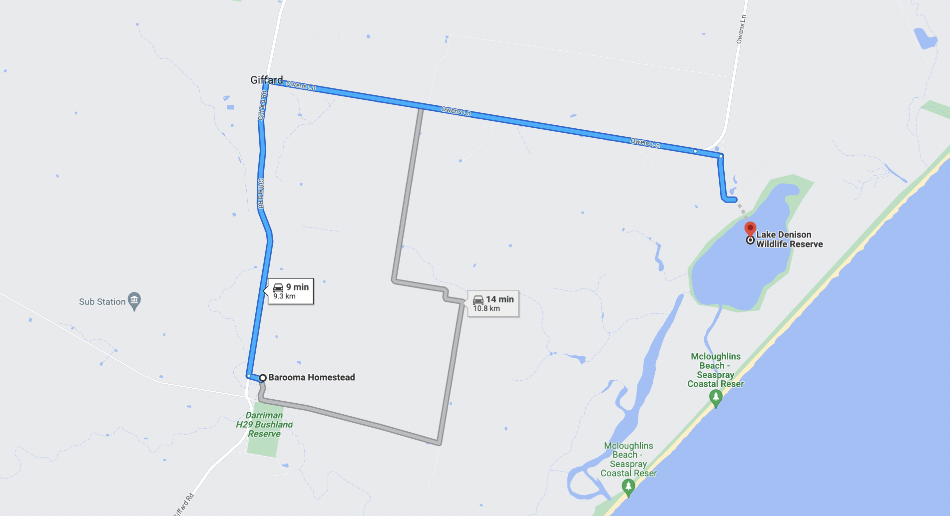 Map - Barooma Homestead to Lake Denison