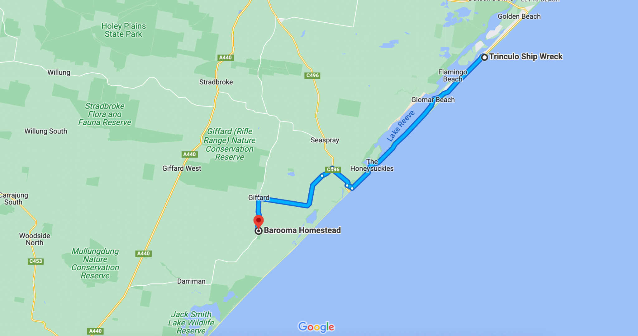 Map - Barooma Homestead to Trinculo Shipwreck