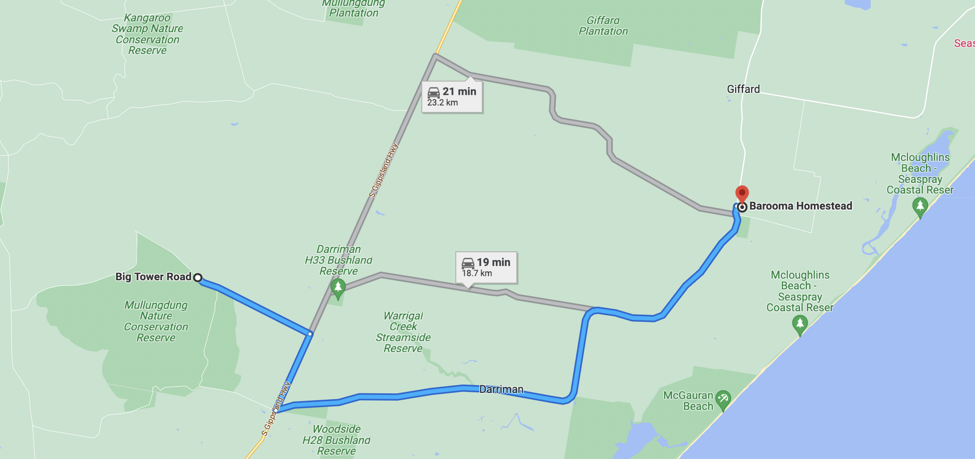 Map of Barooma Homestead to Mullungdung & Won Wron State Forest